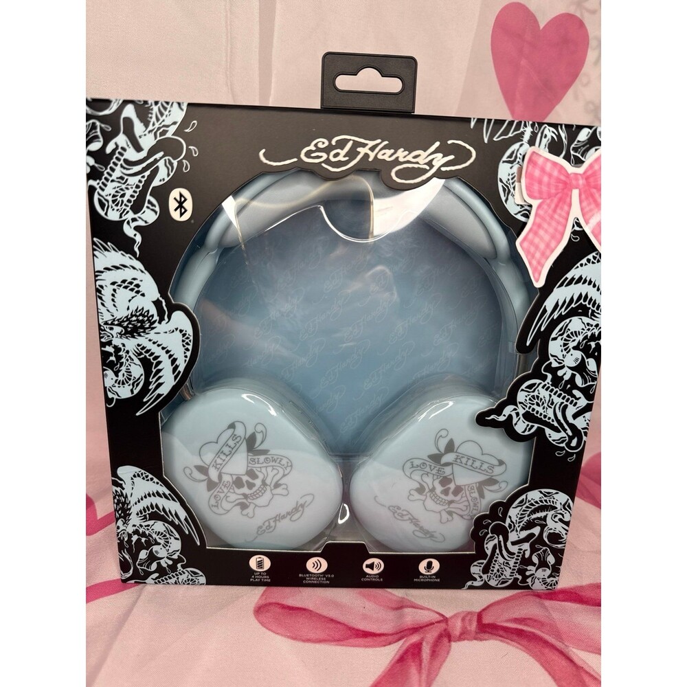 Light Blue Ed Hardy Wireless Headphones